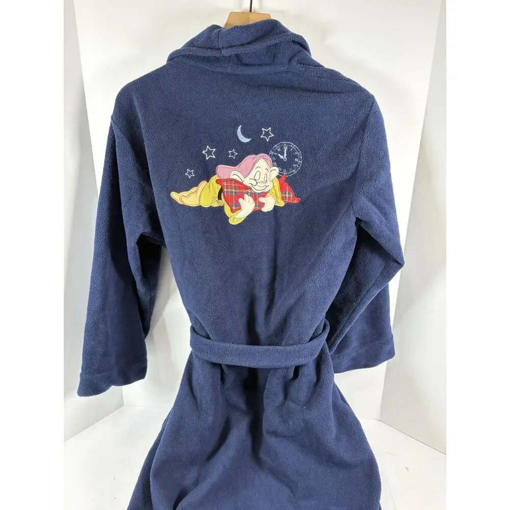 Disney Classics Dopey Bath Robe Fleece Navy Blue Small Snow White Plush Belt - Picture 5 of 7